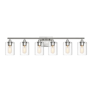 English Elm 6-Light Brushed Nickel Vanity Light Bar with Clear Cylinder Shades for Master Bath Silver W5735P535375