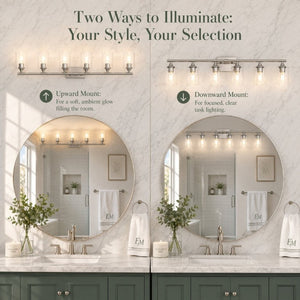 English Elm 6-Light Brushed Nickel Vanity Light Bar with Clear Cylinder Shades for Master Bath Silver W5735P535375
