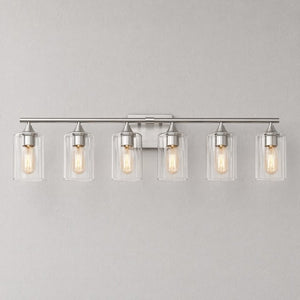 English Elm 6-Light Brushed Nickel Vanity Light Bar with Clear Cylinder Shades for Master Bath Silver W5735P535375