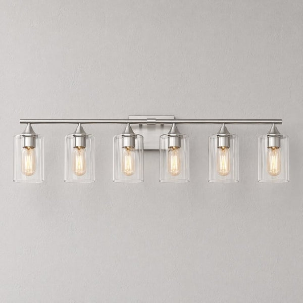 English Elm 6-Light Brushed Nickel Vanity Light Bar with Clear Cylinder Shades for Master Bath Silver W5735P535375