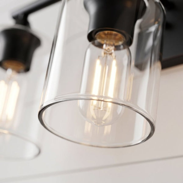English Elm 5-Light Matte Black Vanity Bar Fixture with Cylinder Glass Shades for Wide Bathroom Mirrors W5735P539029