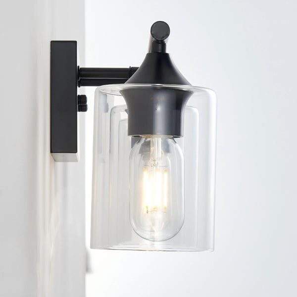 English Elm 5-Light Matte Black Vanity Bar Fixture with Cylinder Glass Shades for Wide Bathroom Mirrors W5735P539029