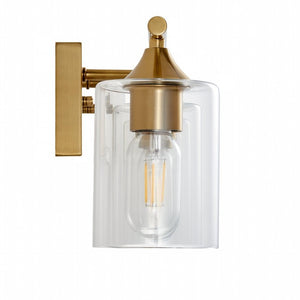 English Elm 5-Light Brushed Nickel Vanity Wall Fixture Clear Cylinder Shades for Modern Bath Gold W5735P539030
