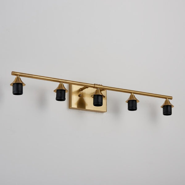 English Elm 5-Light Brushed Nickel Vanity Wall Fixture Clear Cylinder Shades for Modern Bath Gold W5735P539030