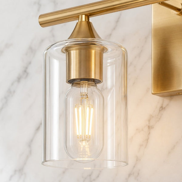 English Elm 5-Light Brushed Nickel Vanity Wall Fixture Clear Cylinder Shades for Modern Bath Gold W5735P539030