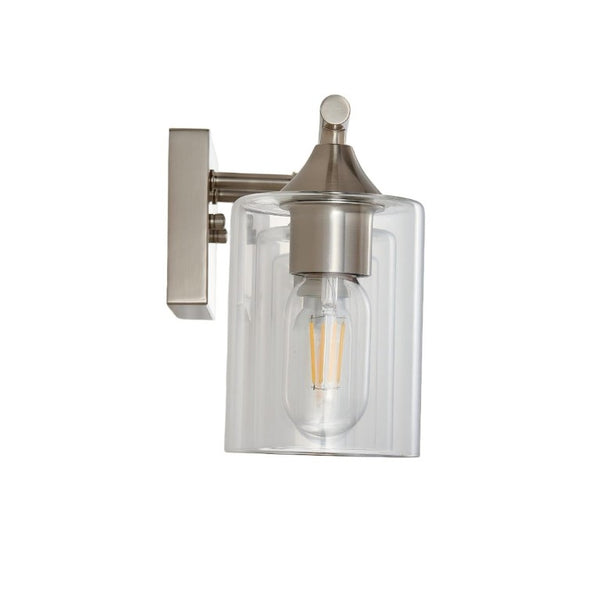 English Elm 5-Light Brushed Nickel Vanity Wall Fixture Clear Cylinder Shades for Modern Bath Silver W5735P539031