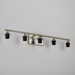 English Elm 5-Light Brushed Nickel Vanity Wall Fixture Clear Cylinder Shades for Modern Bath Silver W5735P539031