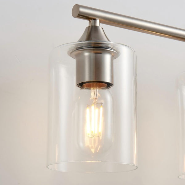 English Elm 5-Light Brushed Nickel Vanity Wall Fixture Clear Cylinder Shades for Modern Bath Silver W5735P539031