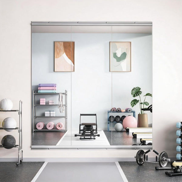 English Elm Home Gym Frameless Tempered Glass Wall Mirror Set for Yoga Fitness Dance Studios W5765P515798