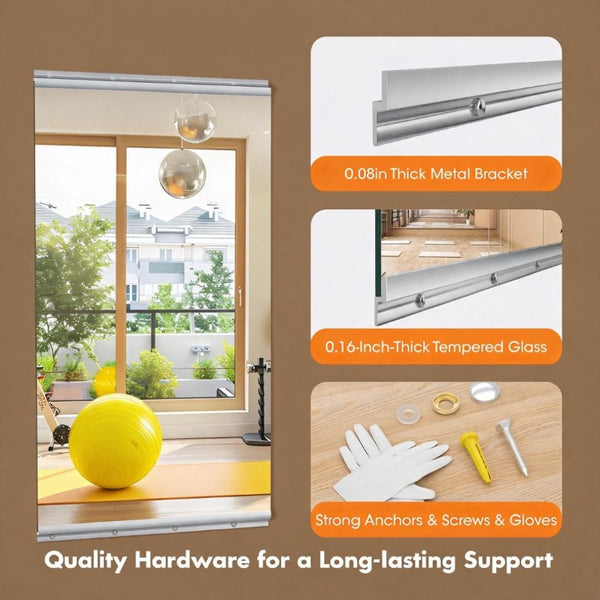 English Elm Home Gym Frameless Tempered Glass Wall Mirror Set for Yoga Fitness Dance Studios W5765P515798