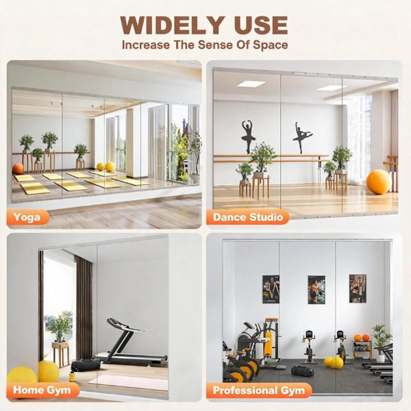 English Elm Home Gym Frameless Tempered Glass Full Body Mirror Set for Dance Studio Fitness W5765P515801