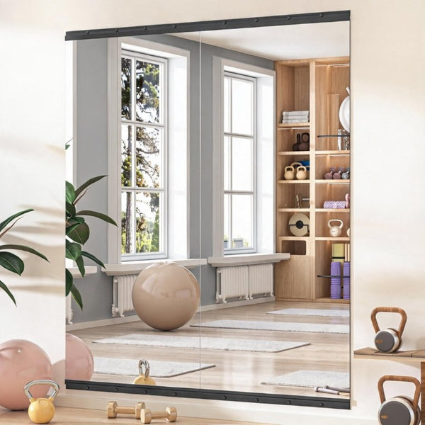 English Elm Home Gym Full Length Tempered Glass Wall Mirror Set Two Panel Frameless Workout W5765P515802