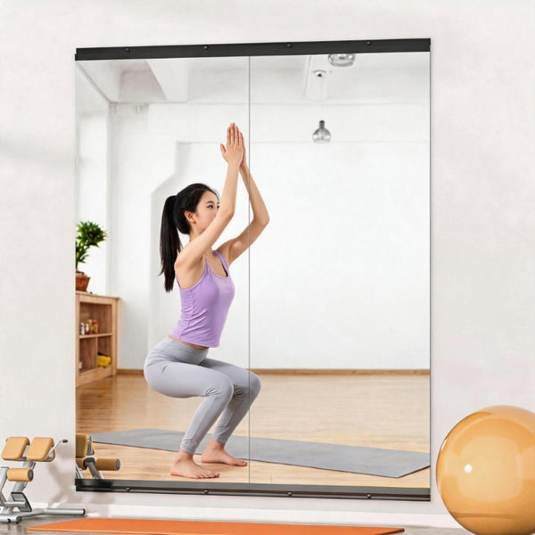 English Elm Home Gym Full Length Tempered Glass Wall Mirror Set Two Panel Frameless Workout W5765P515802