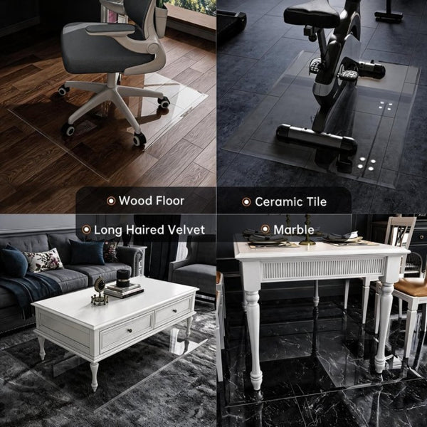 English Elm Tempered Glass Chair Mat Beveled Polished Edge Clear Floor Protector for Home Office W5765P515804