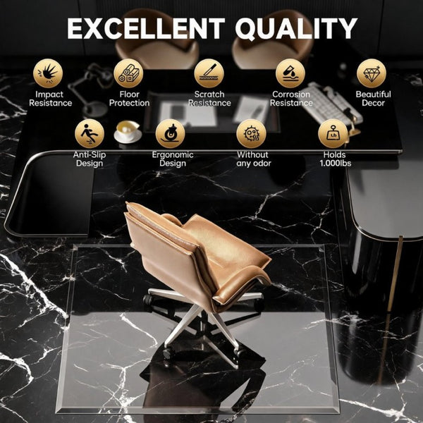 English Elm Tempered Glass Chair Mat with Polished Beveled Edge for Carpet or Hard Floors W5765P515806