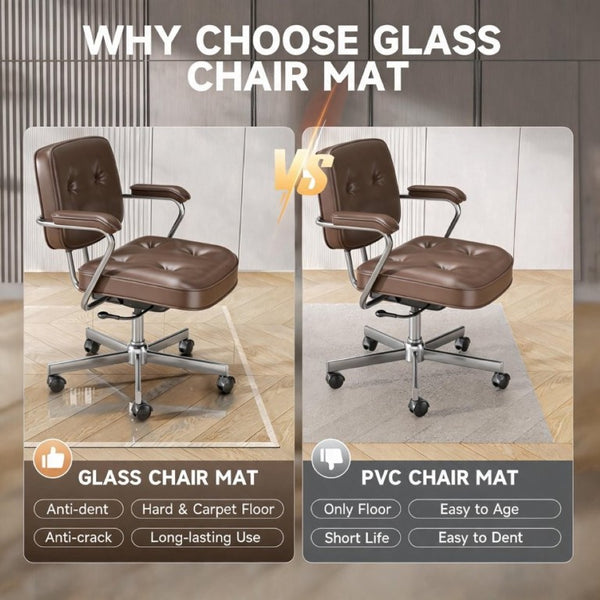 English Elm Tempered Glass Chair Mat with Polished Beveled Edge for Carpet or Hard Floors W5765P515806