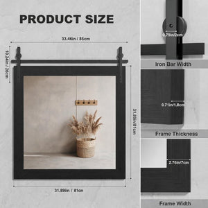 English Elm Farmhouse Square Wall Mirror Faux Wood Frame with Black Metal Barn Bracket Detail W5765P515808