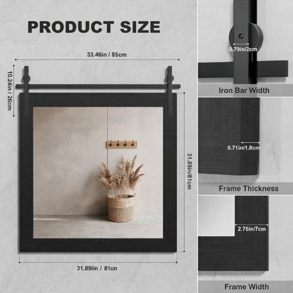 English Elm Farmhouse Square Wall Mirror Faux Wood Frame with Black Metal Barn Bracket Detail W5765P515808