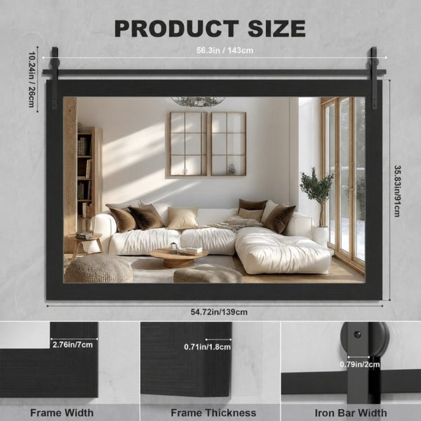 English Elm Farmhouse Barn Door Style Vanity Mirror Faux Wood Frame Black Metal Accents 55X36 W5765P515810