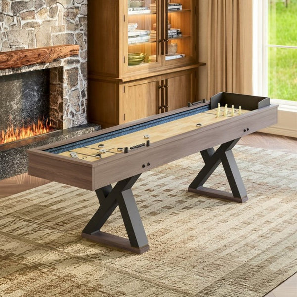 English Elm 9Ft Shuffleboard Bowling Combo Table with LED Rail MDF Wood Grain Game Room W5767P479260
