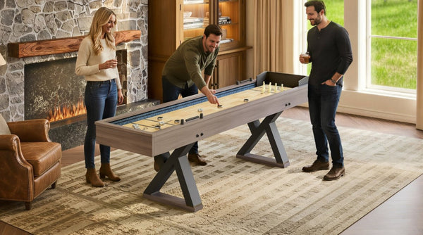 English Elm 9Ft Shuffleboard Bowling Combo Table with LED Rail MDF Wood Grain Game Room W5767P479260
