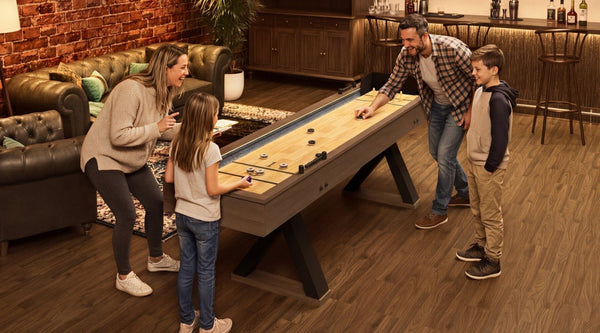 English Elm 9Ft Shuffleboard Bowling Combo Table with LED Rail MDF Wood Grain Game Room W5767P479260