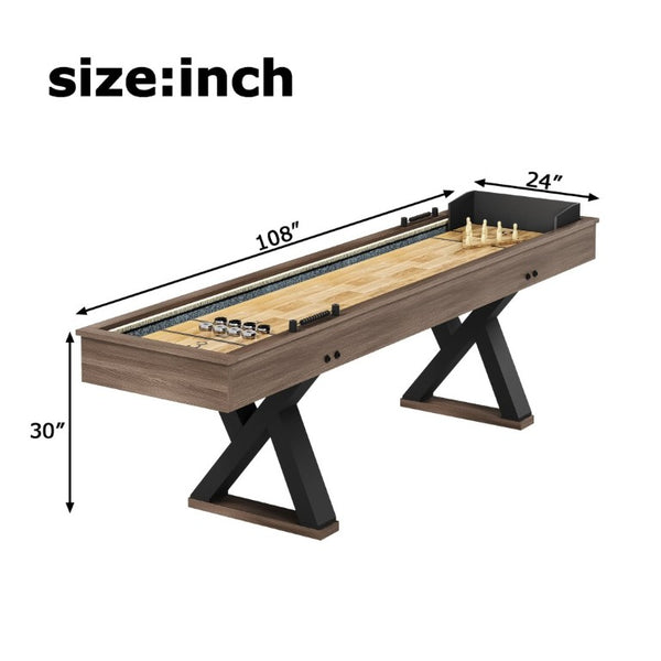 English Elm 9Ft Shuffleboard Bowling Combo Table with LED Rail MDF Wood Grain Game Room W5767P479260