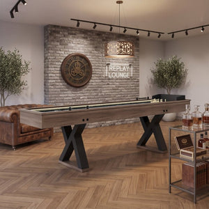 English Elm 9Ft Shuffleboard Bowling Combo Table with LED Rail MDF Wood Grain Game Room W5767P479260