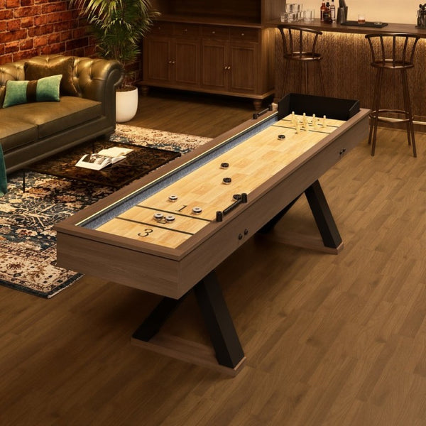 English Elm 9Ft Shuffleboard Bowling Combo Table with LED Rail MDF Wood Grain Game Room W5767P479260