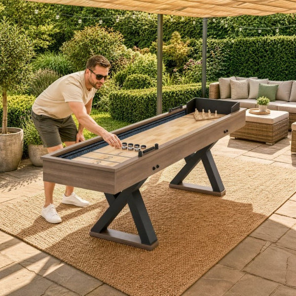 English Elm 9Ft Shuffleboard Bowling Combo Table with LED Rail MDF Wood Grain Game Room W5767P479260