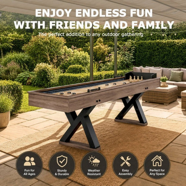 English Elm 9Ft Shuffleboard Bowling Combo Table with LED Rail MDF Wood Grain Game Room W5767P479260