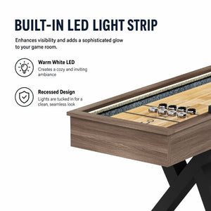 English Elm 9Ft Shuffleboard Bowling Combo Table with LED Rail MDF Wood Grain Game Room W5767P479260