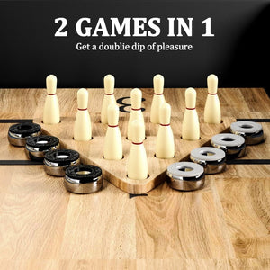 English Elm 9Ft Shuffleboard Bowling Combo Table with LED Rail MDF Wood Grain Game Room W5767P479260