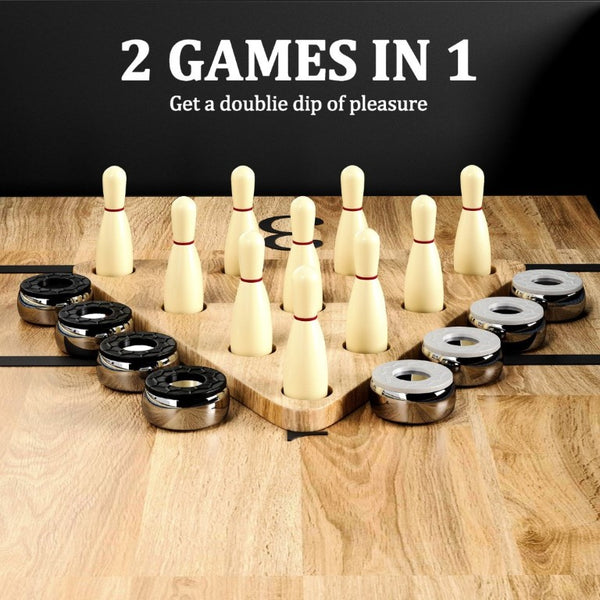 English Elm 9Ft Shuffleboard Bowling Combo Table with LED Rail MDF Wood Grain Game Room W5767P479260