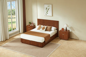 English Elm Modern Fluted Two Drawer Nightstand with Gold Pulls and Sculptural Curved Edges Walnut W5767P502995