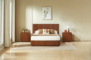 English Elm Modern Fluted Two Drawer Nightstand with Gold Pulls and Sculptural Curved Edges Walnut W5767P502995