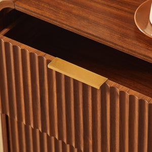 English Elm Modern Fluted Two Drawer Nightstand with Gold Pulls and Sculptural Curved Edges Walnut W5767P502995