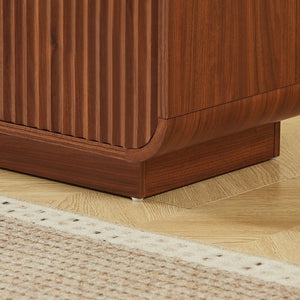 English Elm Modern Fluted Two Drawer Nightstand with Gold Pulls and Sculptural Curved Edges Walnut W5767P502995