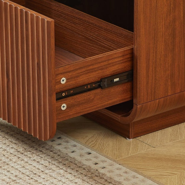 English Elm Modern Fluted Two Drawer Nightstand with Gold Pulls and Sculptural Curved Edges Walnut W5767P502995