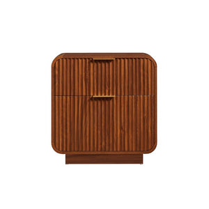 English Elm Modern Fluted Two Drawer Nightstand with Gold Pulls and Sculptural Curved Edges Walnut W5767P502995