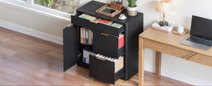 English Elm Freestanding File Cabinet with Charging Station Fluted Design and Adjustable Shelving Black W5767P504628