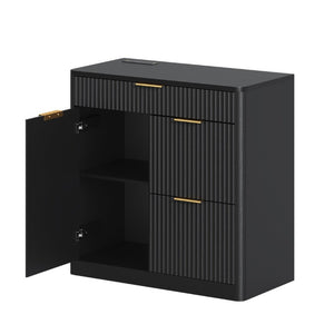 English Elm Freestanding File Cabinet with Charging Station Fluted Design and Adjustable Shelving Black W5767P504628