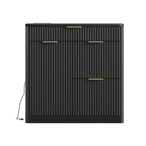 English Elm Freestanding File Cabinet with Charging Station Fluted Design and Adjustable Shelving Black W5767P504628