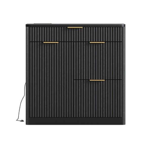 English Elm Freestanding File Cabinet with Charging Station Fluted Design and Adjustable Shelving Black W5767P504628