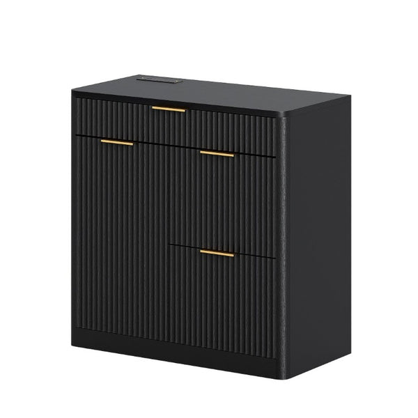 English Elm Freestanding File Cabinet with Charging Station Fluted Design and Adjustable Shelving Black W5767P504628