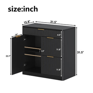 English Elm Freestanding File Cabinet with Charging Station Fluted Design and Adjustable Shelving Black W5767P504628