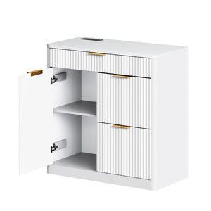 English Elm Freestanding File Cabinet with Charging Station Fluted Design and Adjustable Shelving White W5767P504629