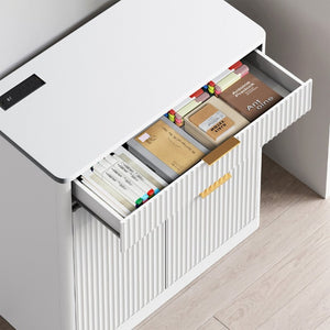 English Elm Freestanding File Cabinet with Charging Station Fluted Design and Adjustable Shelving White W5767P504629