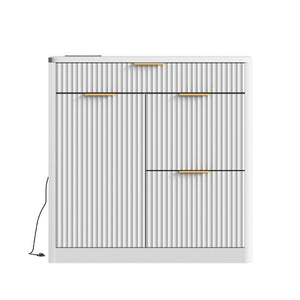 English Elm Freestanding File Cabinet with Charging Station Fluted Design and Adjustable Shelving White W5767P504629