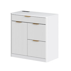 English Elm Freestanding File Cabinet with Charging Station Fluted Design and Adjustable Shelving White W5767P504629